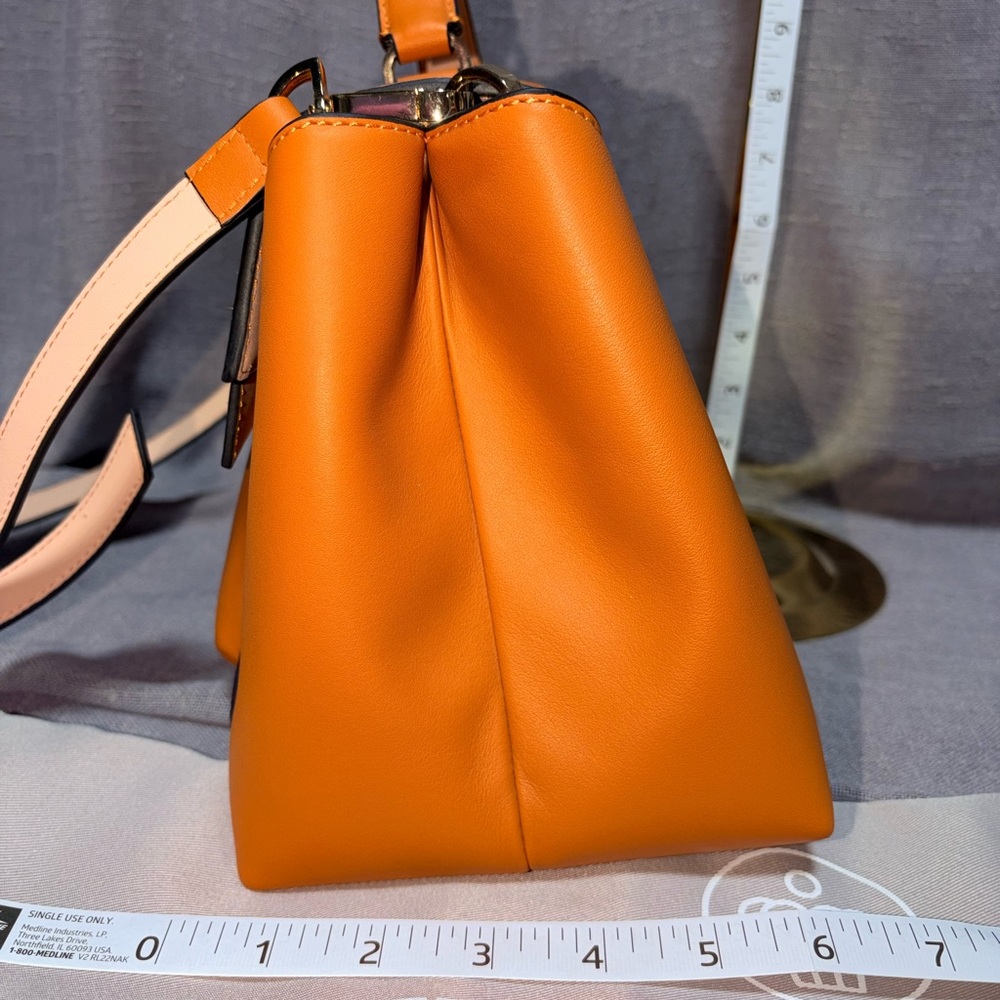 Structured Orange Leather Top-Handle Satchel with Gold-Tone Clasp - Picture 5 of 9